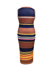 Plus Size Wide Horizontal Stripes Round Neck Bodycon Dress