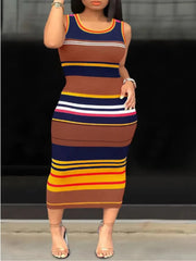Plus Size Wide Horizontal Stripes Round Neck Bodycon Dress