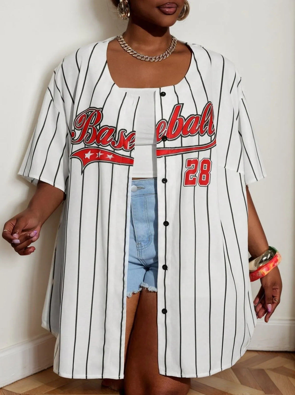 Plus Size Striped Letter Street Style Blouse