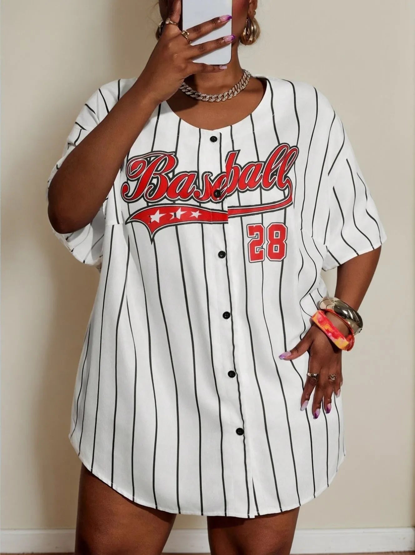 Plus Size Striped Letter Street Style Blouse