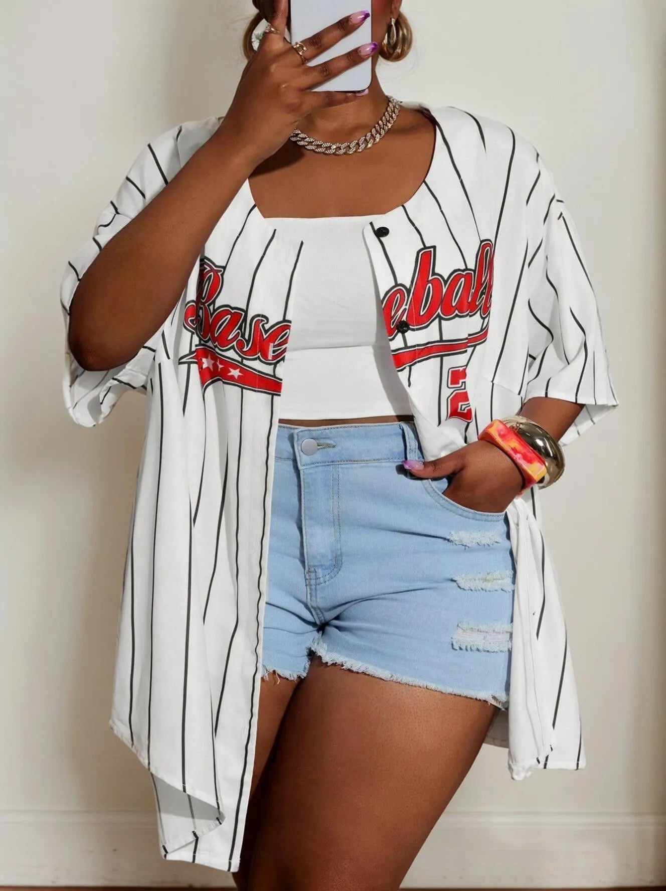 Plus Size Striped Letter Street Style Blouse