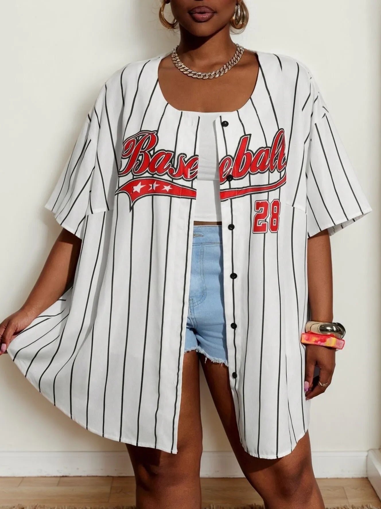 Plus Size Striped Letter Street Style Blouse