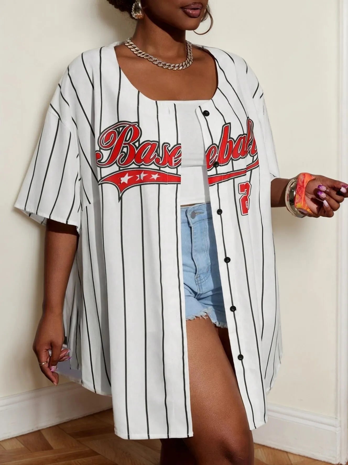 Plus Size Striped Letter Street Style Blouse