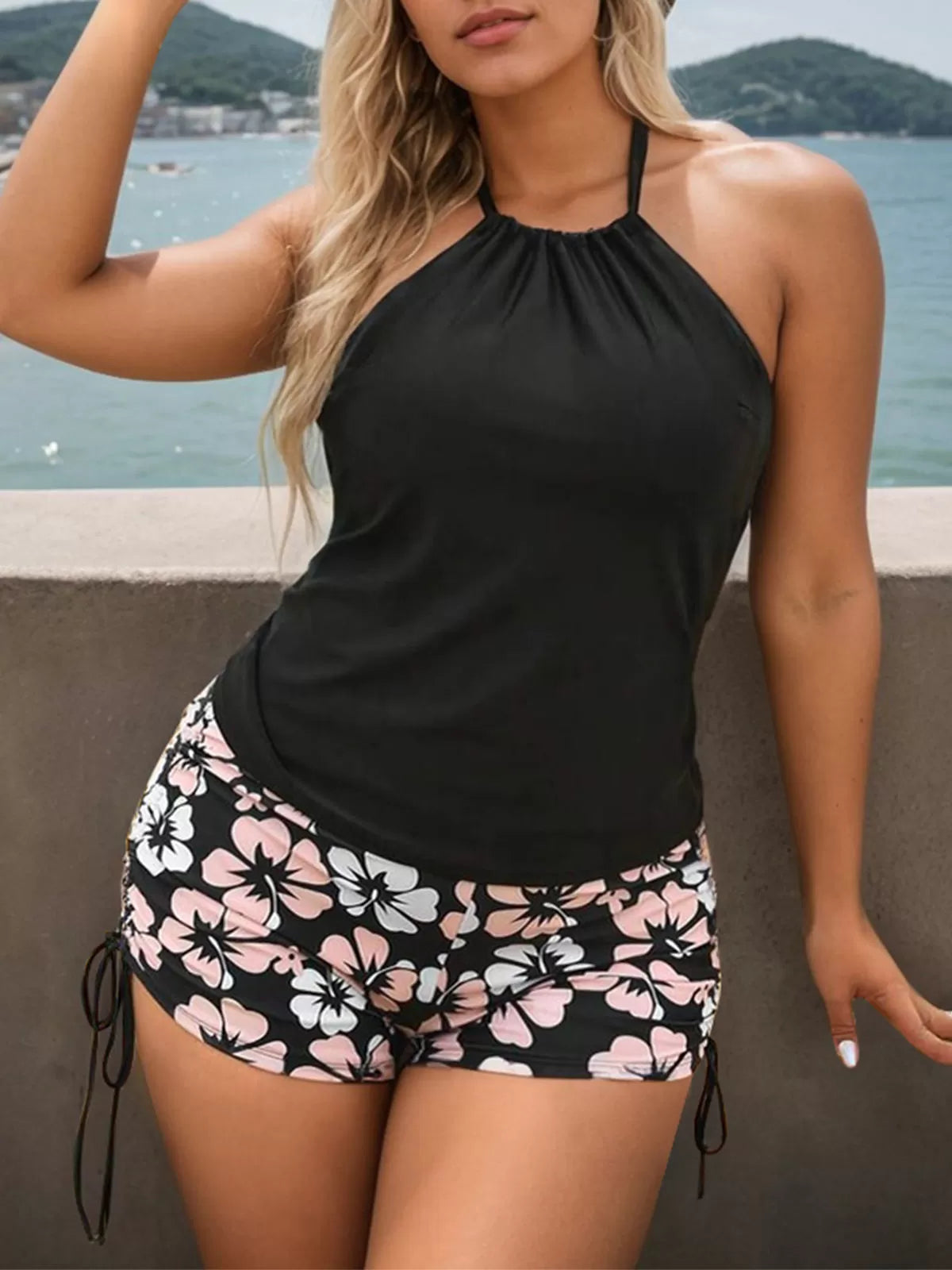 Plus Size Floral Knot High Rise Tankini