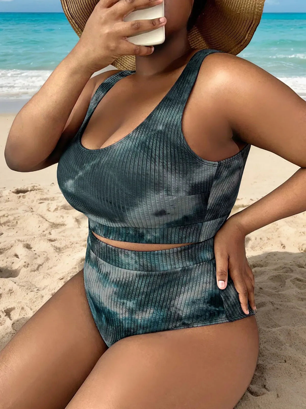 Tie Dye High Rise Spaghetti Strap Tankini