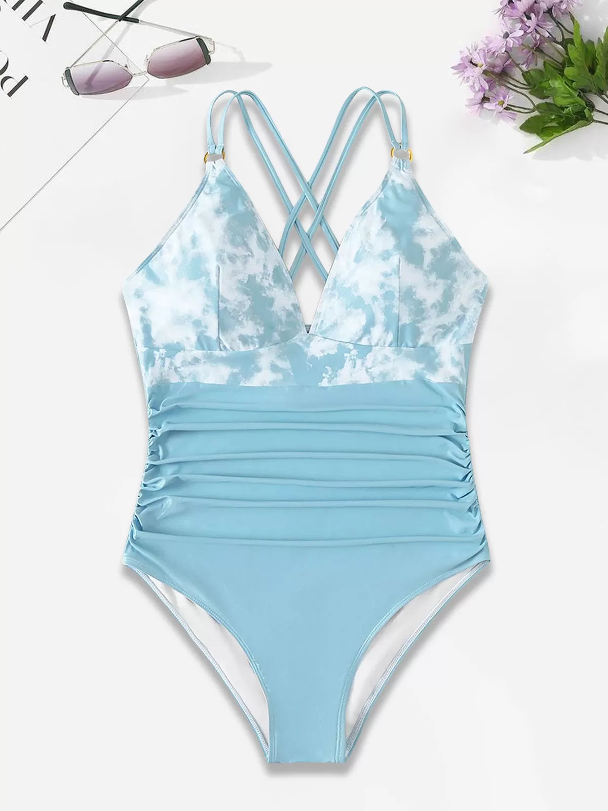Plus Size Tie Dye Wrinkle High Rise One-piece