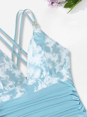 Plus Size Tie Dye Wrinkle High Rise One-piece