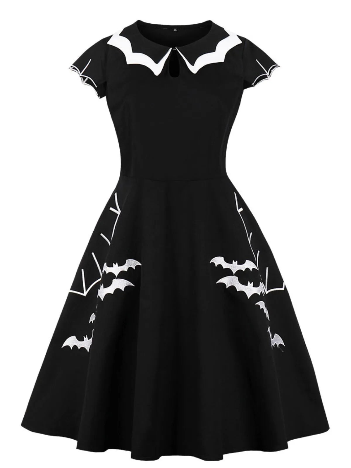 Plus Size Vintage Spider Web Bat Halloween Embroidery A-line Dress 