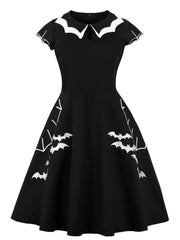 Plus Size Vintage Spider Web Bat Halloween Embroidery A-line Dress 