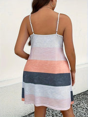 Plus Size Wide Horizontal Stripes Backless Spaghetti Strap A-line Dress