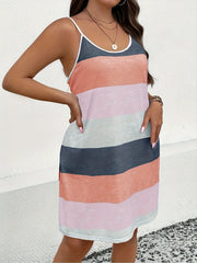 Plus Size Wide Horizontal Stripes Backless Spaghetti Strap A-line Dress