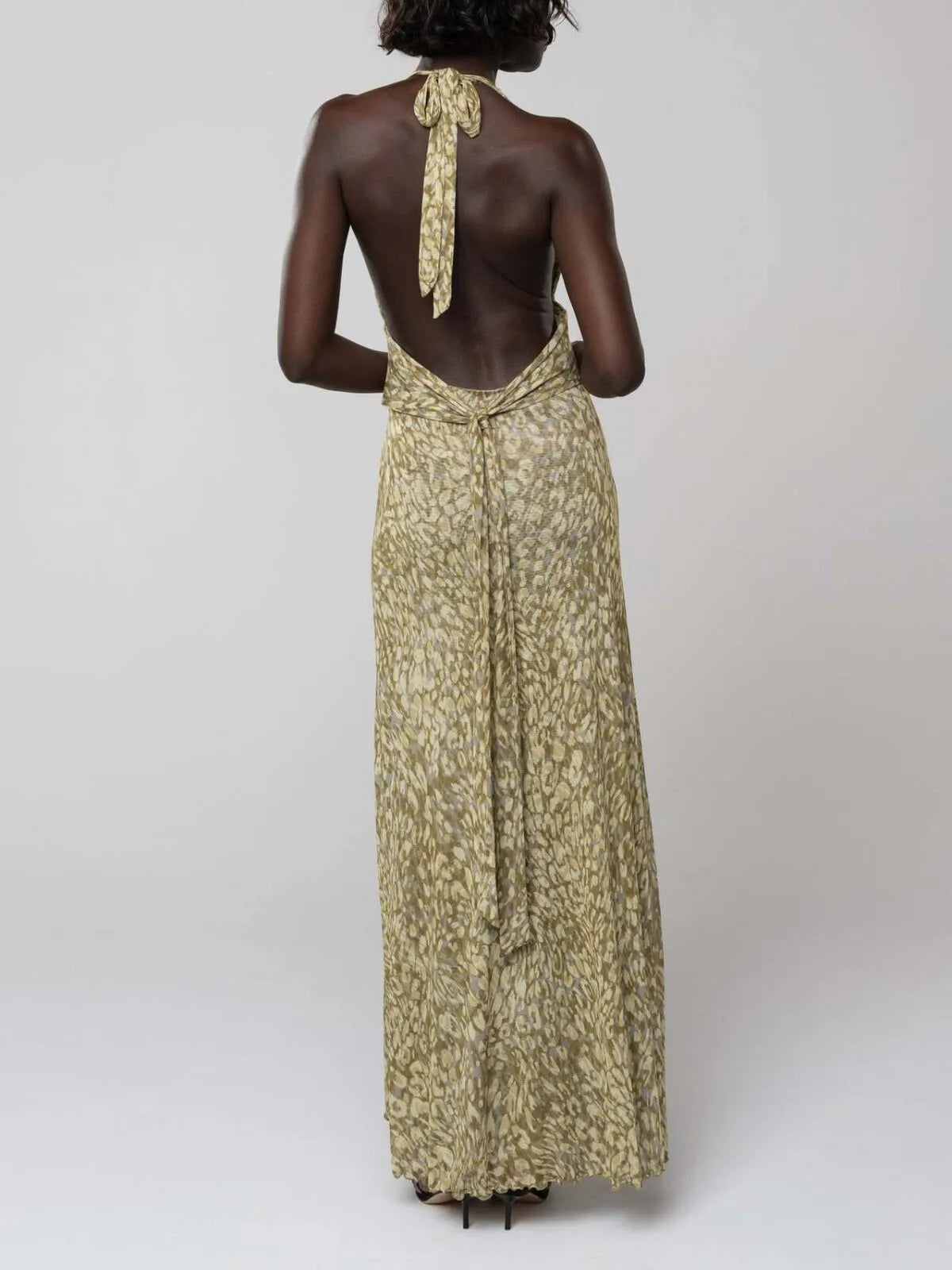Polka Dots Floral Summer Vacation Backless Halter Mesh A-line Dress