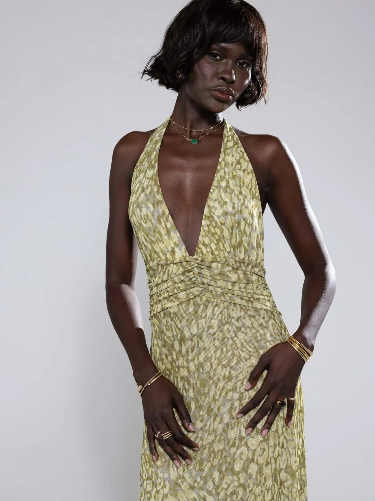 Polka Dots Floral Summer Vacation Backless Halter Mesh A-line Dress