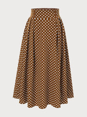 Polka Dots Button High Rise Elastic Waist Skirt