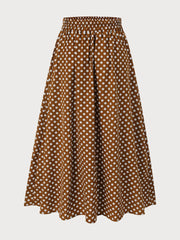 Polka Dots Button High Rise Elastic Waist Skirt