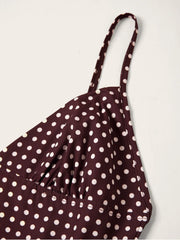 Polka Dots Spaghetti Strap Tie Back Backless Chiffon Fit and Flare Dress