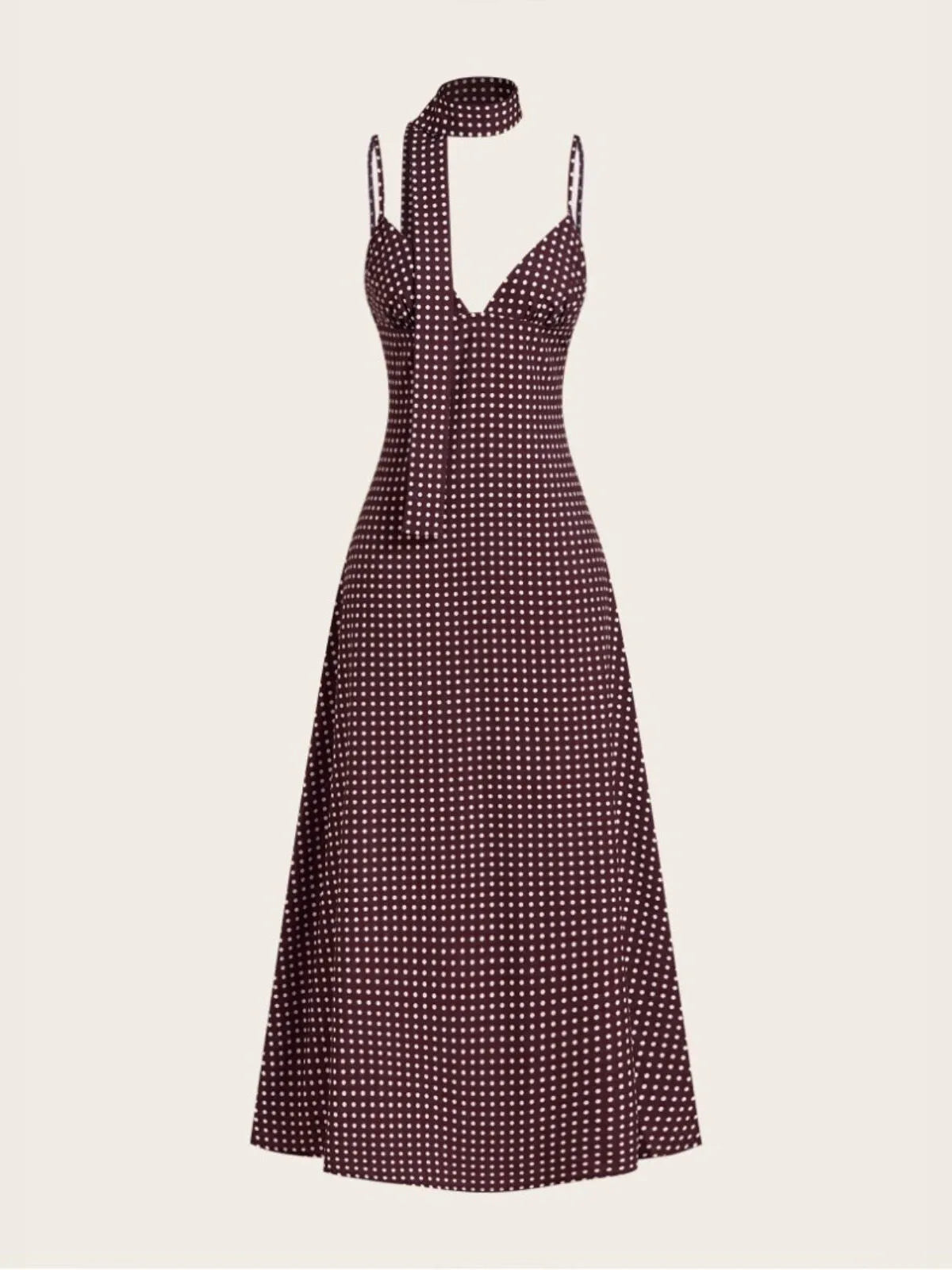 Polka Dots Spaghetti Strap Tie Back Backless Chiffon Fit and Flare Dress