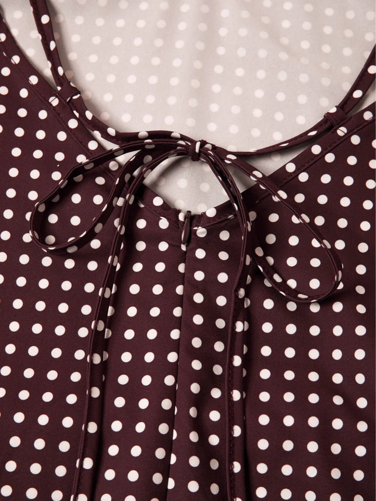 Polka Dots Spaghetti Strap Tie Back Backless Chiffon Fit and Flare Dress
