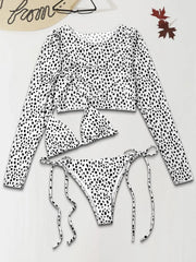 Polka Dots Tie Back Low Rise Round Neck Bikini Sets 