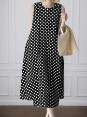Polka Dots Zipper Round Neck A-line Dress