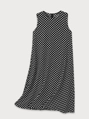 Polka Dots Zipper Round Neck A-line Dress