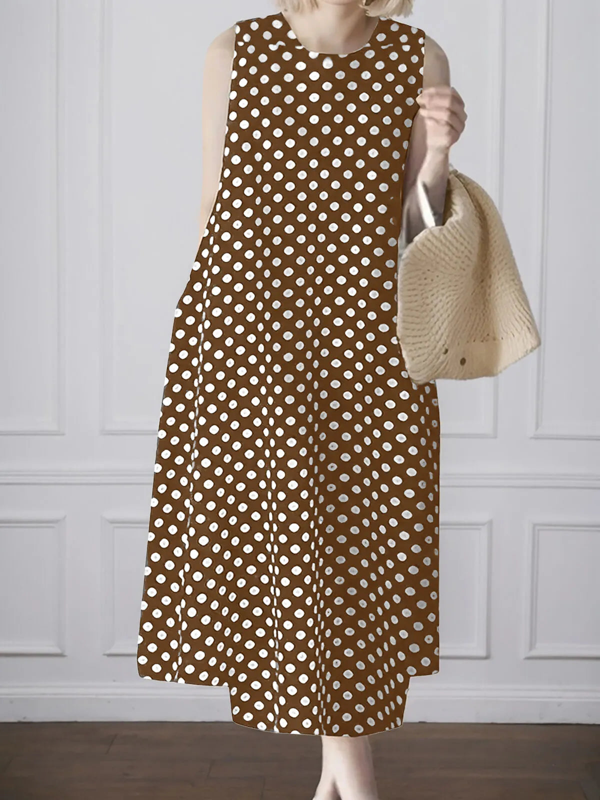 Polka Dots Zipper Round Neck A-line Dress