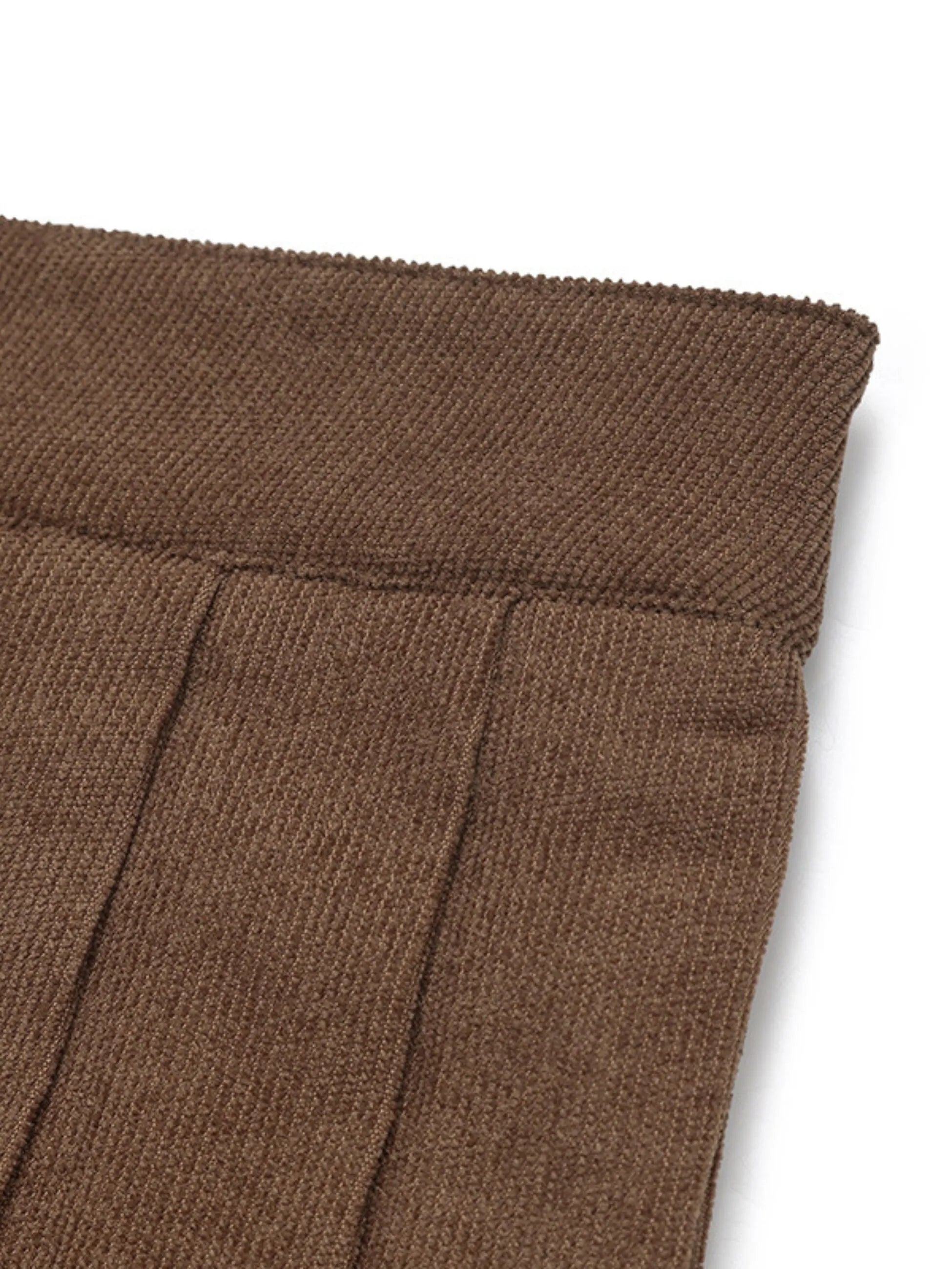 Preppy Style Walnut Brown Pleated Corduroy Mini Skort