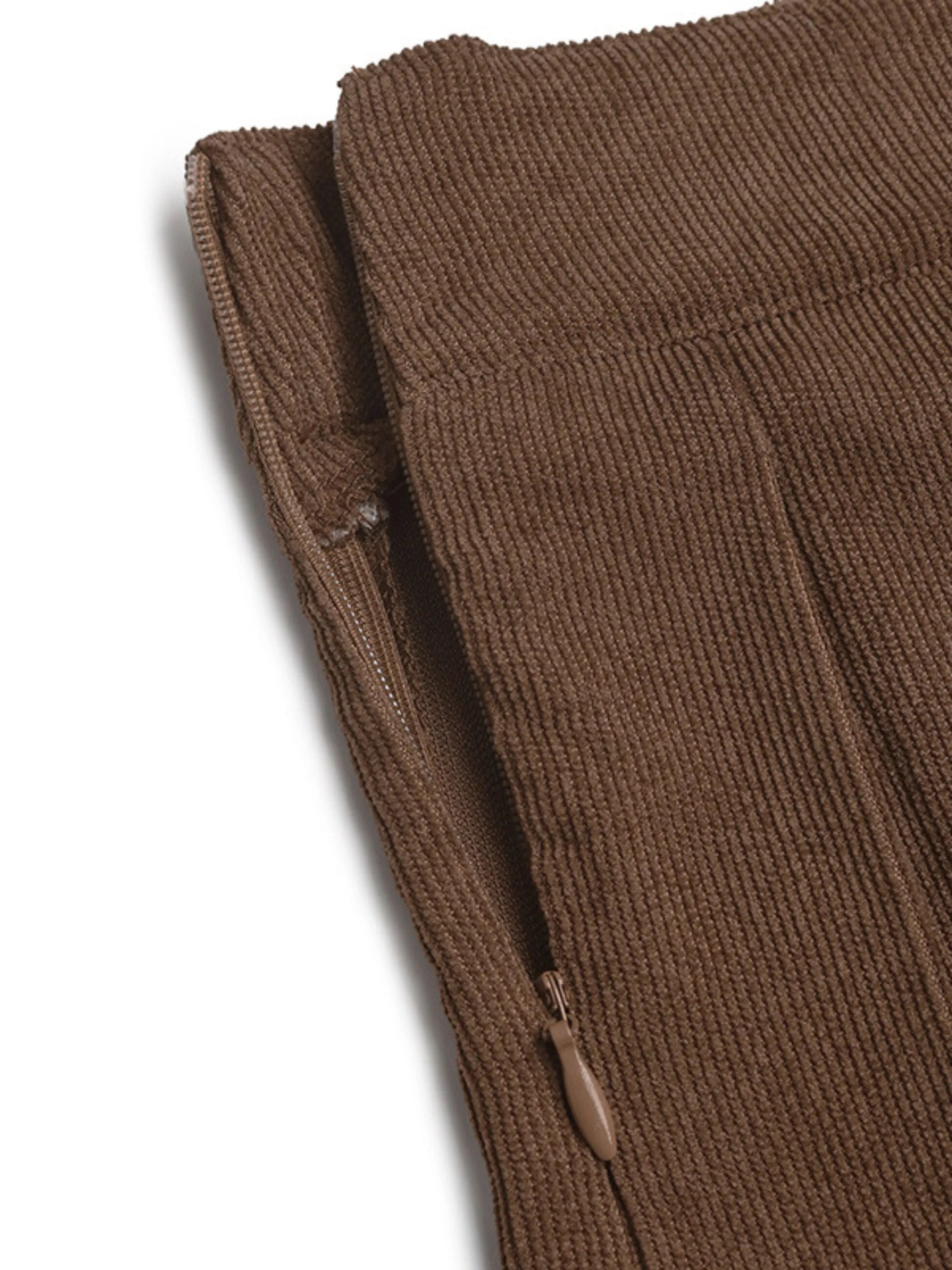 Preppy Style Walnut Brown Pleated Corduroy Mini Skort