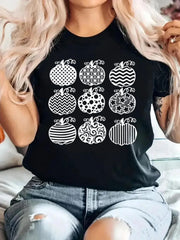 Pumpkin Cute Patterns Round Neck Thanksgiving T-shirt