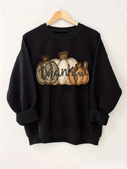 Leopard Print Pumpkin Round Neck Halloween Sweatshirt