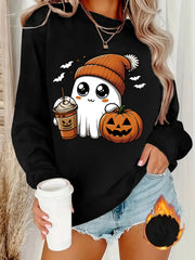 Cute Ghost Pumpkin Round Neck Halloween Sweatshirt