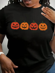 Halloween Funny Pumpkin Print Round Neck T-shirt