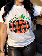 Halloween Pumpkin Print Round Neck T-shirt