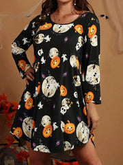 Halloween Pumpkin Round Neck Tunic Dress