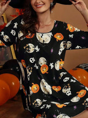 Halloween Pumpkin Round Neck Tunic Dress