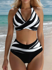 Random Print Lace-up Low Rise Halter Bikini 