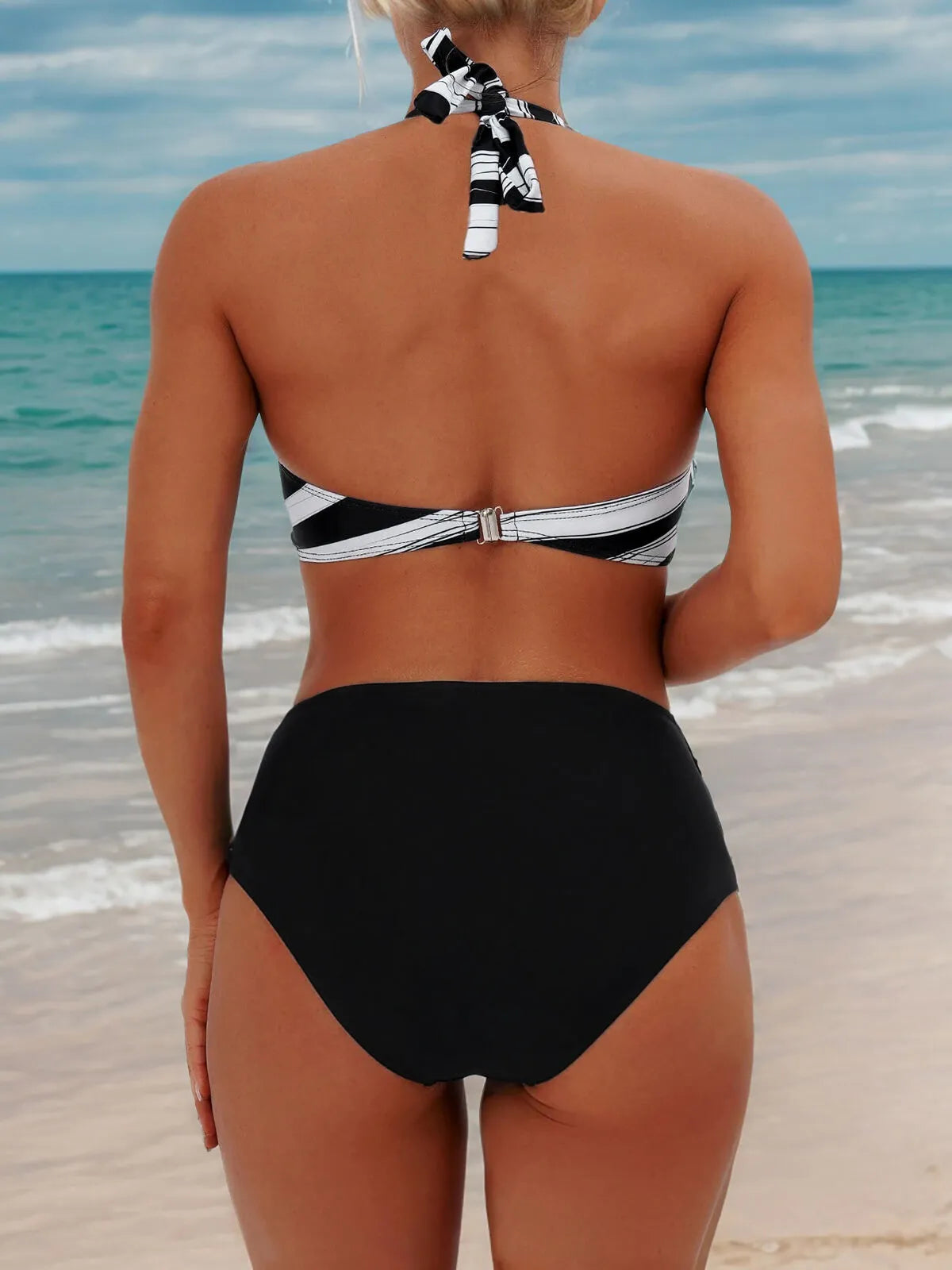 Random Print Lace-up Low Rise Halter Bikini 