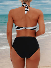 Random Print Lace-up Low Rise Halter Bikini 
