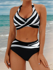 Random Print Lace-up Low Rise Halter Bikini 