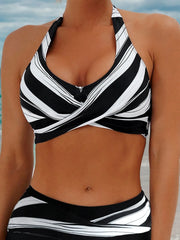 Random Print Lace-up Low Rise Halter Bikini 
