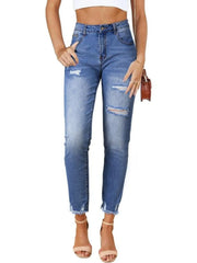 Ripped Boyfriend Distressed Tummy Control Lightweight Stretchy High Waist Plenty Straight Leg Ankle Denim Jeans