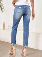 Ripped Boyfriend Distressed Tummy Control Lightweight Stretchy High Waist Plenty Straight Leg Ankle Denim Jeans