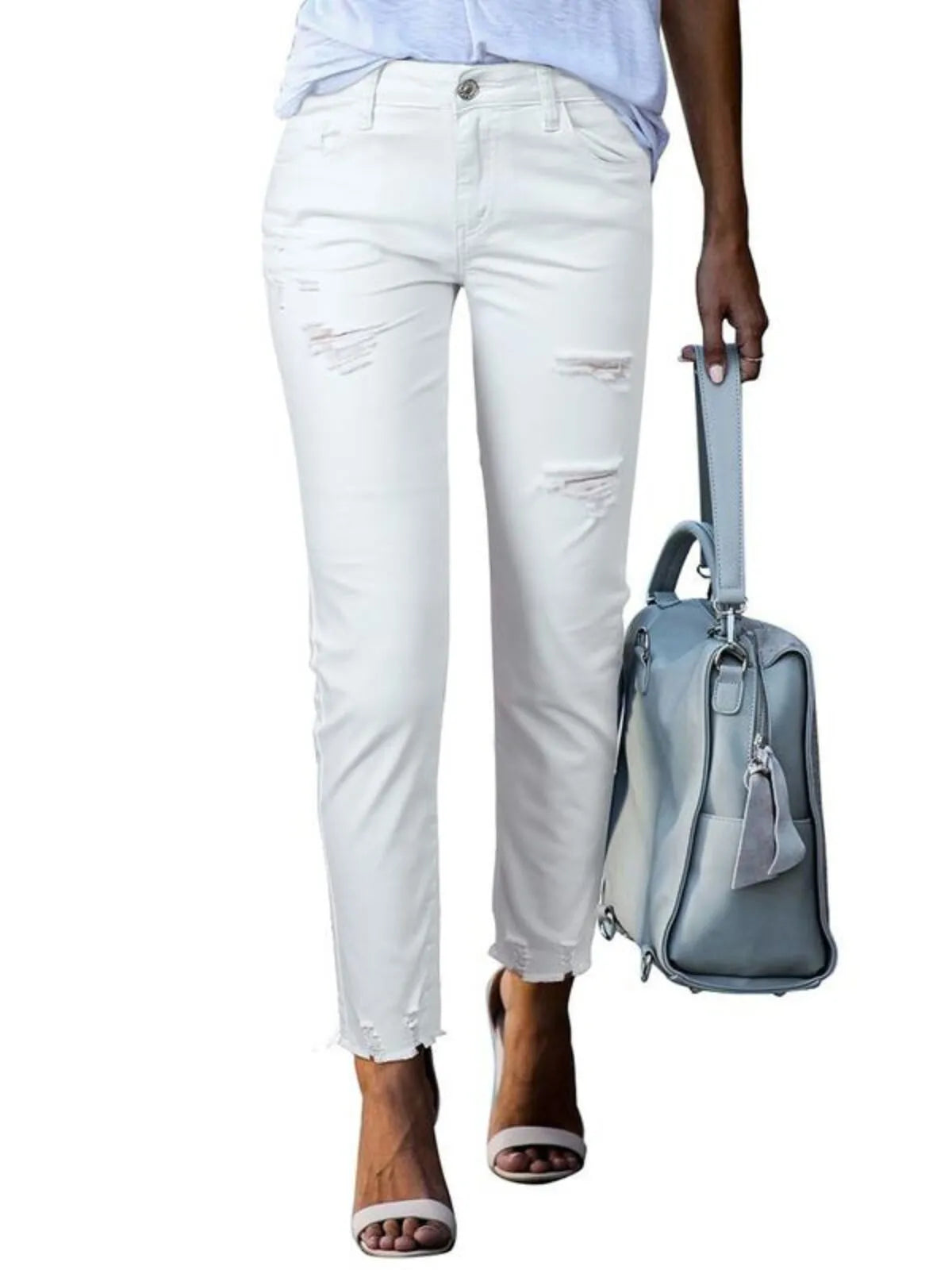 Ripped Boyfriend Distressed Tummy Control Lightweight Stretchy High Waist Plenty Straight Leg Ankle Denim Jeans