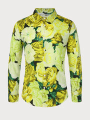 Rose Floral Button Lapel Regular Long Sleeve Shirt