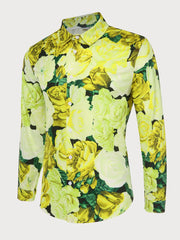 Rose Floral Button Lapel Regular Long Sleeve Shirt