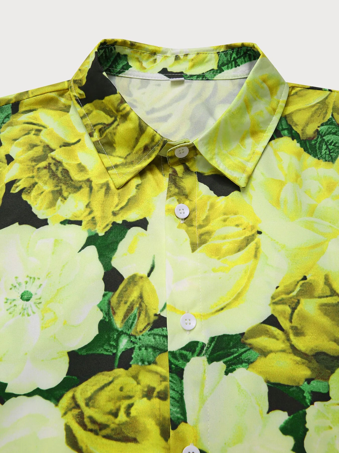 Rose Floral Button Lapel Regular Long Sleeve Shirt