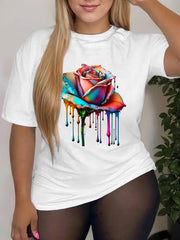 Rose Round Neck Short Sleeve T-shirt