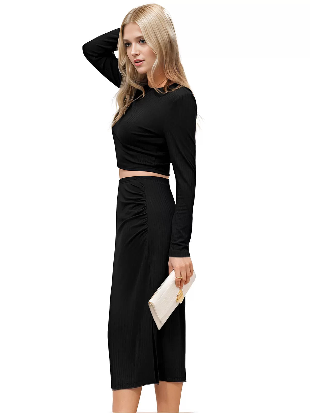 Round Neck Long Sleeve T-shirt & Skirt