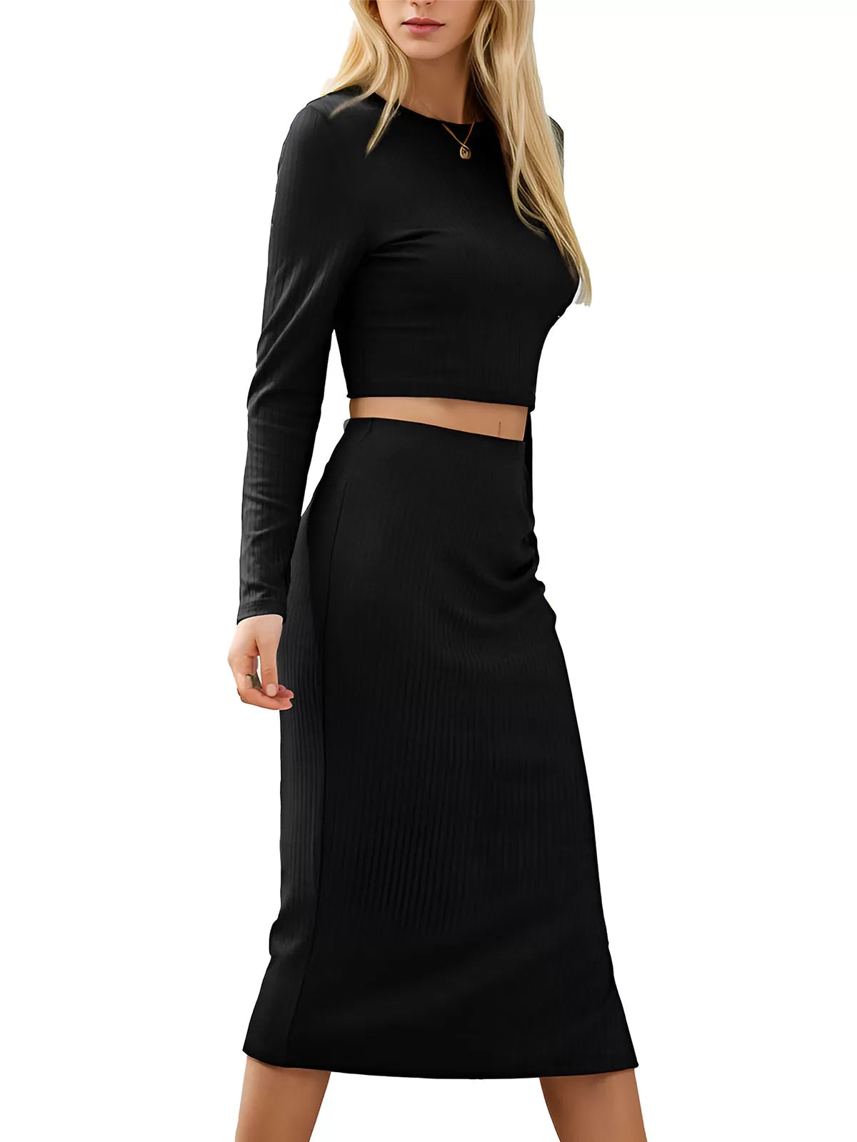 Round Neck Long Sleeve T-shirt & Skirt