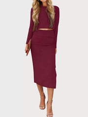 Round Neck Long Sleeve T-shirt & Skirt